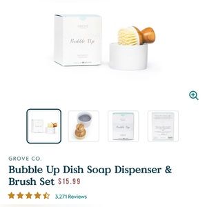 Grove Co. Bubble Up Dish Soap Dispenser & Brush Set (NEW in Box)